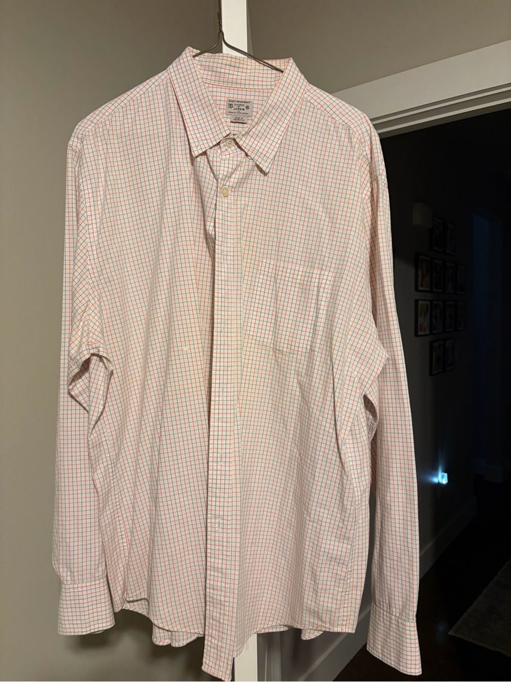 J. Crew Men's White Dress Shirt with Pink and Blue Windowpane Check
